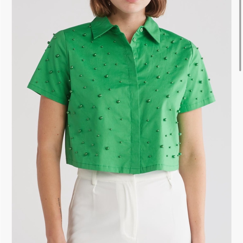 Green Beaded Crop Top